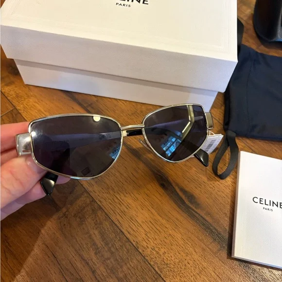 Celine CL40293U 55mm Sunglasses Palladium Silver Blue NWT $600 MSRP - Picture 9 of 10